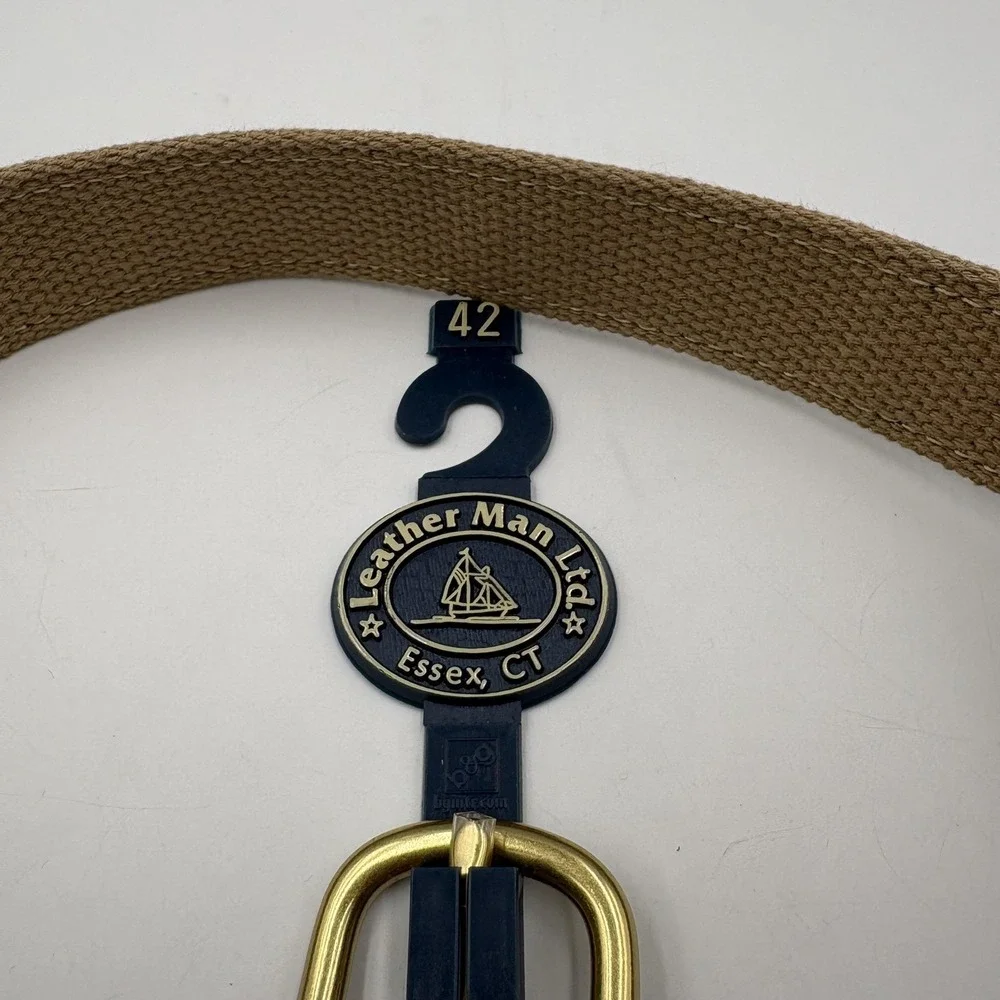 Leather Man Ltd. Ribbon Belt Mens‎ 42 Blue Deer Embroidered Brass Buckle Golf